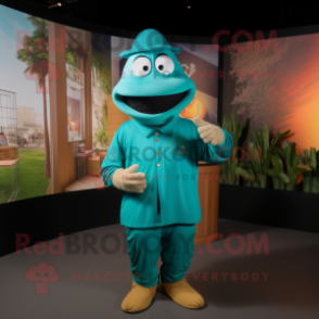 Teal Pad Thai mascot costume character dressed with a Long Sleeve Tee and Hats