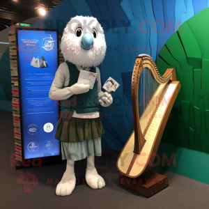 Silver Celtic Harp mascot costume character dressed with a Polo Shirt and Wallets