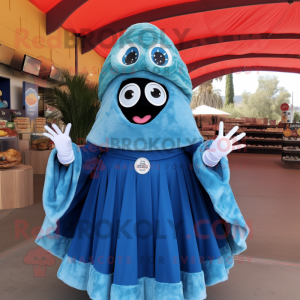 Sky Blue Enchiladas mascot costume character dressed with a Skirt and Rings