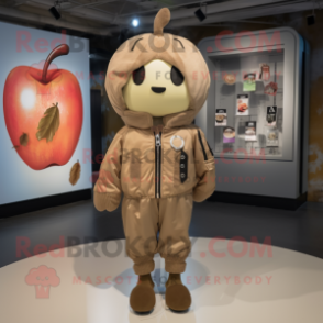 Tan Apple mascot costume character dressed with a Bomber Jacket and Hairpins