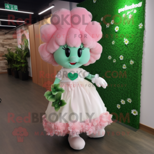 Pink Bunch Of Shamrocks mascot costume character dressed with a Wedding Dress and Hairpins