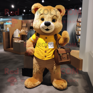 Gold Bear maskot kostume...