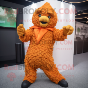 Orange Fried Chicken mascot costume character dressed with a Jumpsuit and Wraps