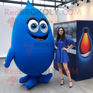 Blue Shakshuka mascot costume character dressed with a Pencil Skirt and Watches