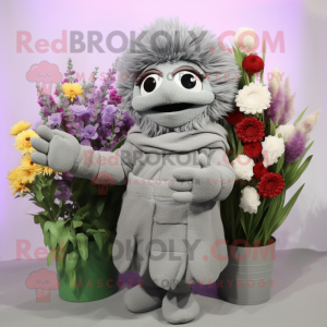 Gray Bouquet Of Flowers mascot costume character dressed with a Cover-up and Gloves