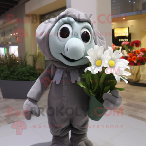 Gray Bouquet Of Flowers mascot costume character dressed with a Cover-up and Gloves