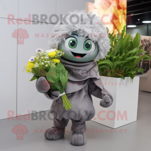 Gray Bouquet Of Flowers mascot costume character dressed with a Cover-up and Gloves