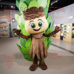Brown Beanstalk mascot costume character dressed with a Pencil Skirt and Headbands