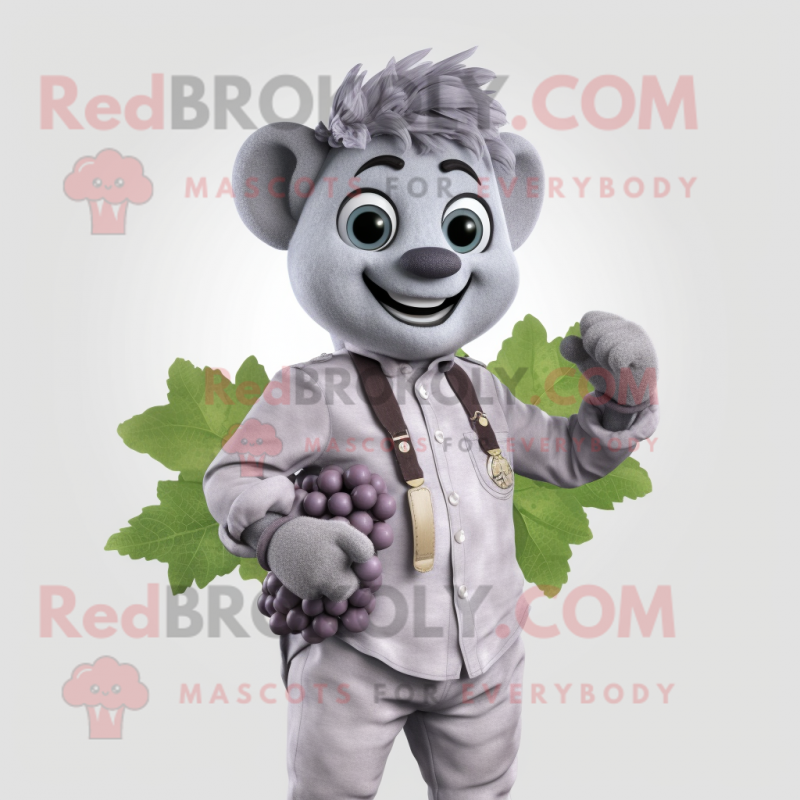 Gray Grape mascot costume character dressed with a Poplin Shirt and Bracelet watches
