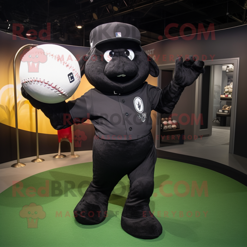 Black Human Cannon Ball mascot costume character dressed with a Baseball Tee and Hats