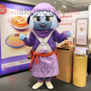 Lavender Ramen mascot costume character dressed with a Culottes and Wallets