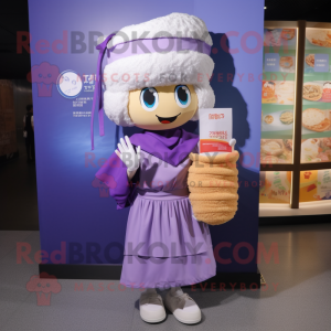 Lavender Ramen mascot costume character dressed with a Culottes and Wallets