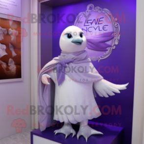 Lavender Dove mascot costume character dressed with a Henley Tee and Shawls