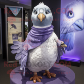 Lavender Dove mascot costume character dressed with a Henley Tee and Shawls