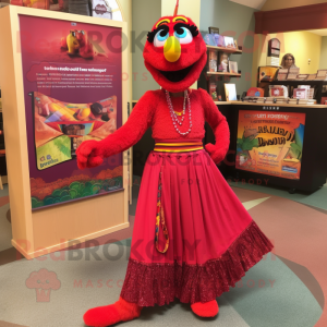 Red Jambalaya mascot costume character dressed with a Maxi Skirt and Anklets