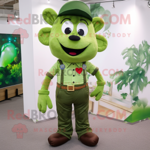 Forest Green Heart mascot costume character dressed with a Poplin Shirt and Suspenders