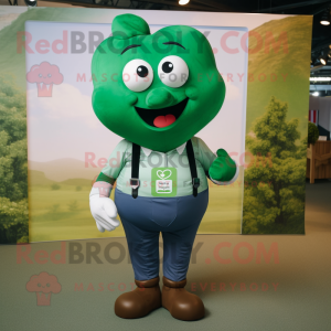 Forest Green Heart mascot costume character dressed with a Poplin Shirt and Suspenders