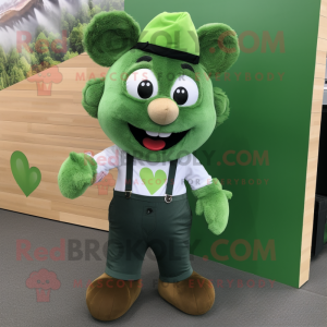 Forest Green Heart mascot costume character dressed with a Poplin Shirt and Suspenders