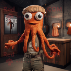 Rust Squid mascot costume character dressed with a Henley Tee and Necklaces
