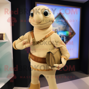 Tan Cod mascot costume character dressed with a Turtleneck and Handbags