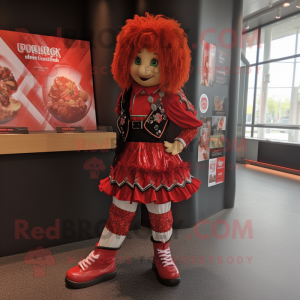 Red Irish Dancing Shoes mascot costume character dressed with a Vest and Wraps