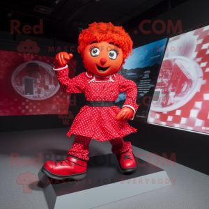 Red Irish Dancing Shoes mascot costume character dressed with a Vest and Wraps