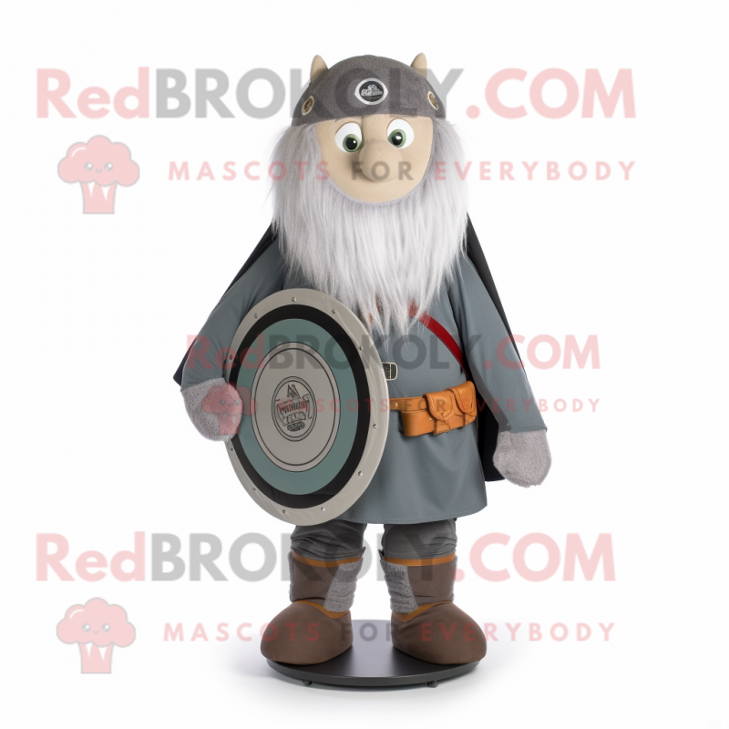 Gray Celtic Shield mascot costume character dressed with a Corduroy Pants and Belts