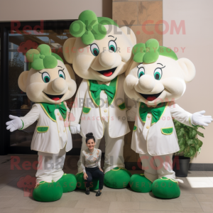 White Bunch Of Shamrocks mascot costume character dressed with a Mom Jeans and Bow ties