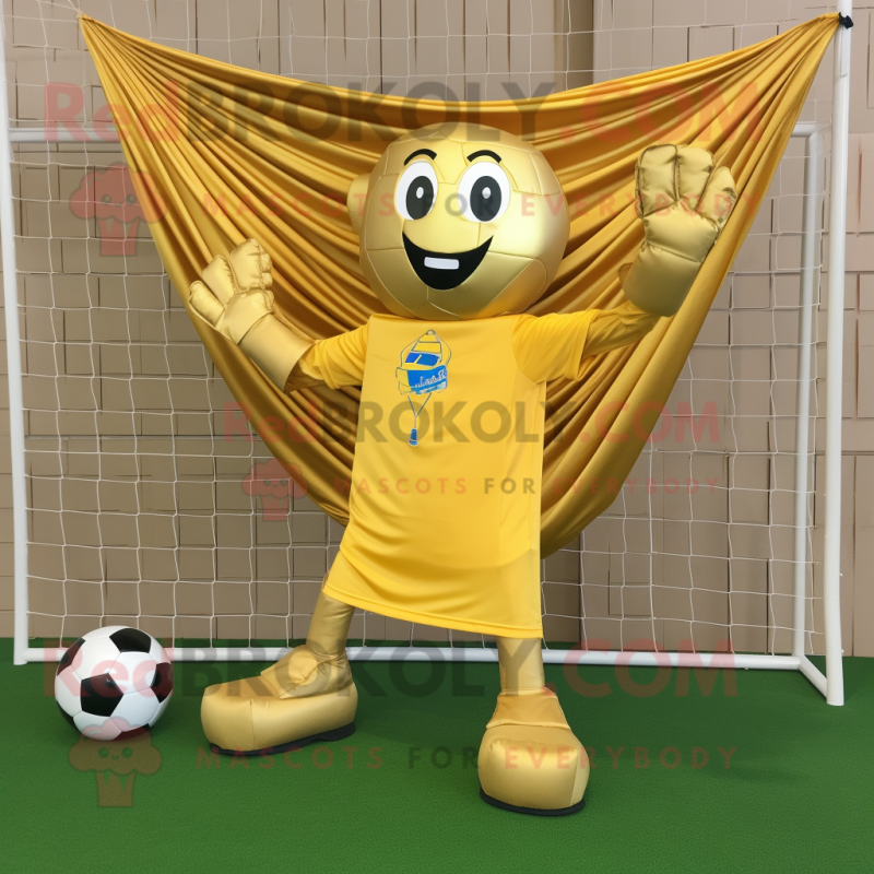 Gold Soccer Goal mascot costume character dressed with a Bootcut Jeans and Scarf clips