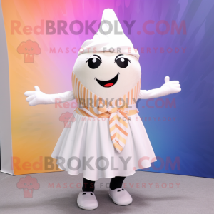 White Ice Cream mascot costume character dressed with a Pleated Skirt and Scarves