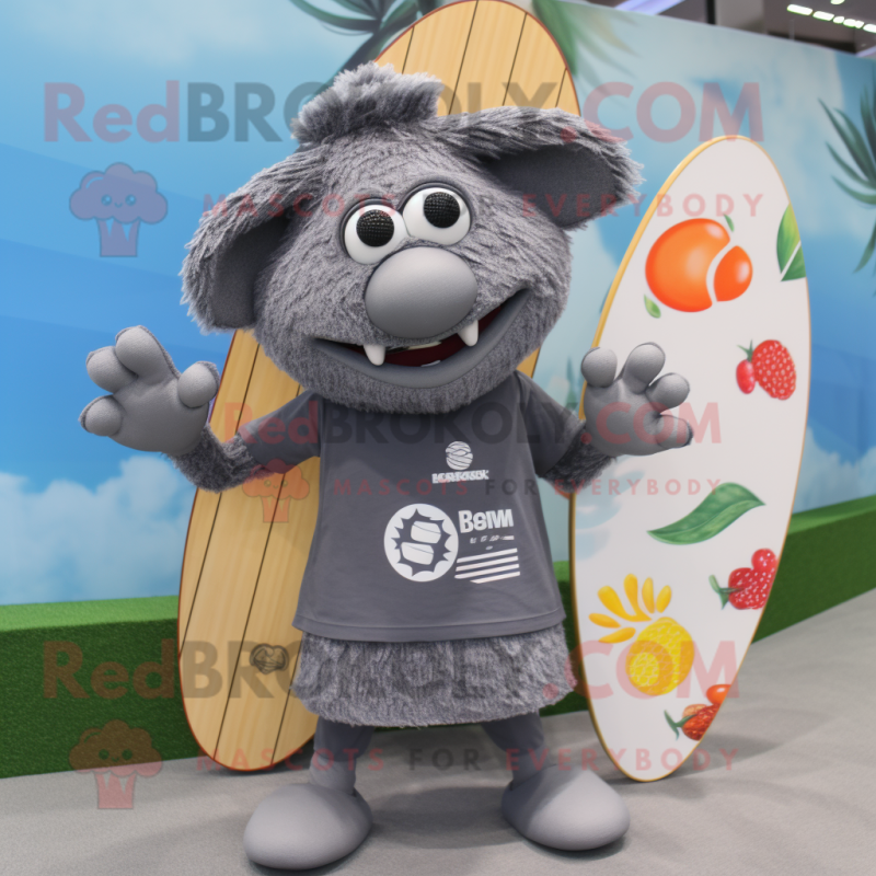 Gray Cherry mascot costume character dressed with a Board Shorts and Rings