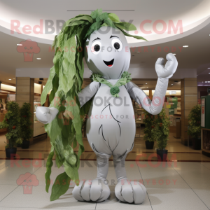 Silver Beanstalk mascot costume character dressed with a Leggings and Scarf clips