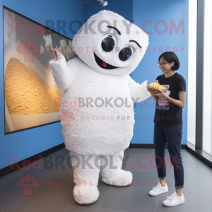 White Fried Rice mascot costume character dressed with a Boyfriend Jeans and Watches