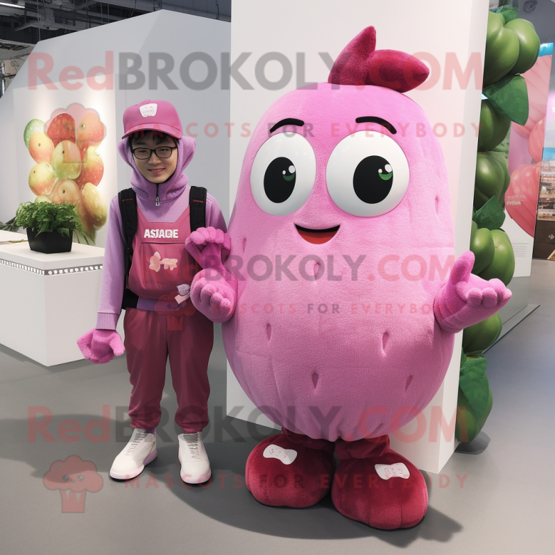 Pink Grape mascot costume character dressed with a Boyfriend Jeans and Coin purses