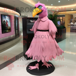 Pink Crow mascot costume character dressed with a A-Line Dress and Shoe clips