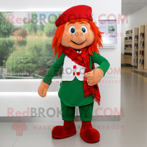 Red Leprechaun mascot costume character dressed with a Henley Shirt and Scarf clips