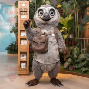 Gray Sloth mascot costume character dressed with a A-Line Dress and Wallets