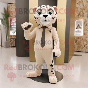 Beige Jaguar mascot costume character dressed with a Dress Pants and Earrings