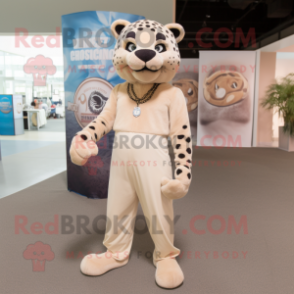 Beige Jaguar mascot costume character dressed with a Dress Pants and Earrings