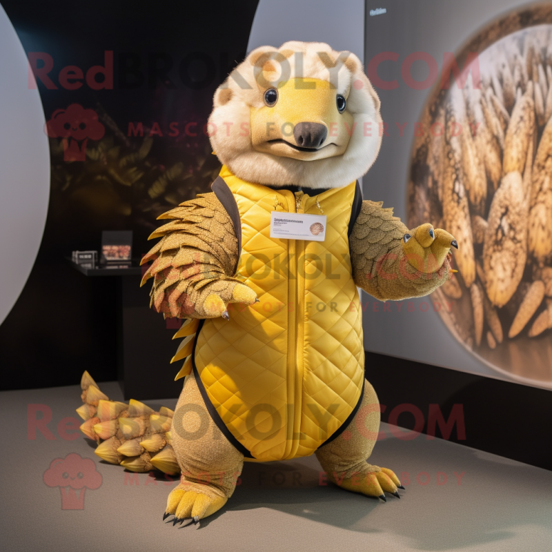 Gold Pangolin Mascot Costume Character Dressed With A Vest And Cummerbunds Mascot Costumes 5764