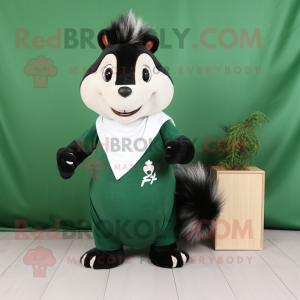 Forest Green Skunk mascot costume character dressed with a Wrap Skirt and Pocket squares