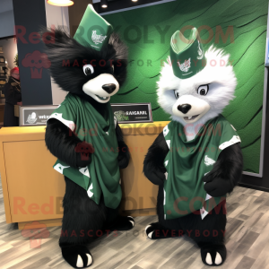 Forest Green Skunk mascot costume character dressed with a Wrap Skirt and Pocket squares