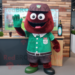 Maroon Green Beer mascot costume character dressed with a Button-Up Shirt and Digital watches