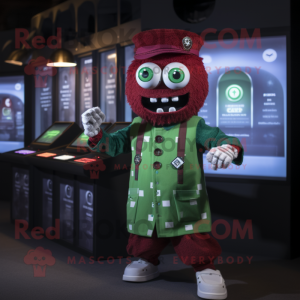 Maroon Green Beer mascot costume character dressed with a Button-Up Shirt and Digital watches