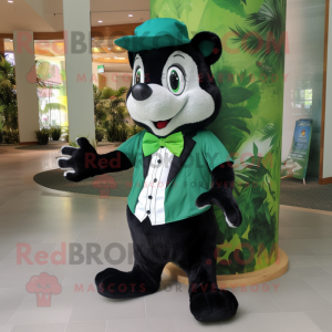 Forest Green Skunk mascot costume character dressed with a Bermuda Shorts and Bow ties