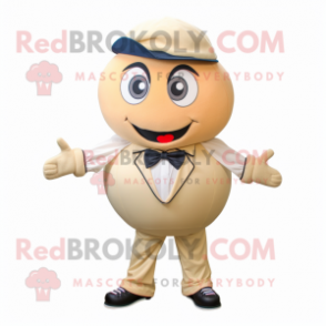 Beige Baseball Ball mascot costume character dressed with a Shorts and Bow ties