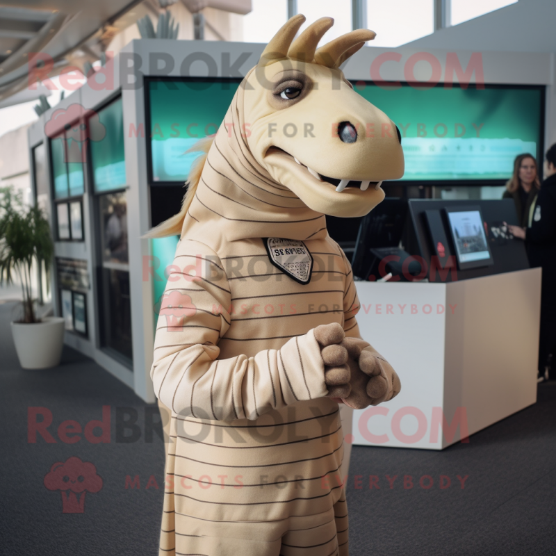 Beige Quagga mascot costume character dressed with a Turtleneck and Cufflinks