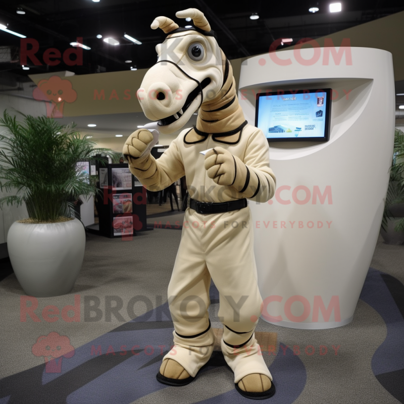 Beige Quagga mascot costume character dressed with a Turtleneck and Cufflinks