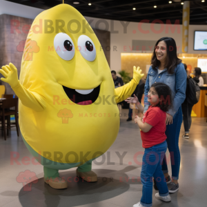 Lemon Yellow Tacos mascot costume character dressed with a Mom Jeans and Watches