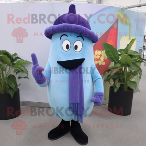 Sky Blue Eggplant mascot costume character dressed with a Waistcoat and Scarf clips